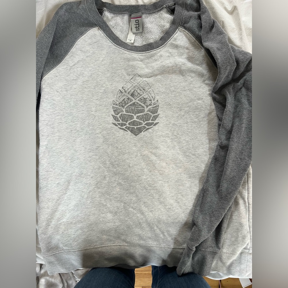 Stio sweatshirt with pine cone.